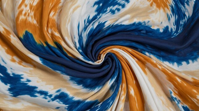 A captivating blue and yellow tie-dye fabric pattern showcasing intricate swirls, perfect for creative projects and fashion.