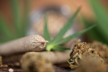 Blunt, cannabis and medical marijuana bud , cbd