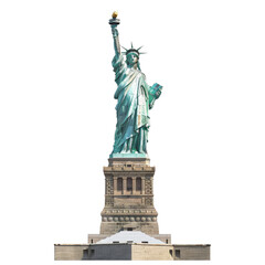 Obraz premium The Statue of Liberty, an iconic symbol of freedom and democracy, standing tall on Liberty Island in New York Harbor.