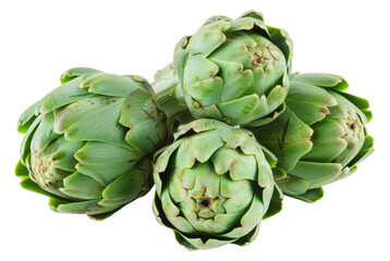 Obraz premium Four steamed artichokes, cut out - stock png.