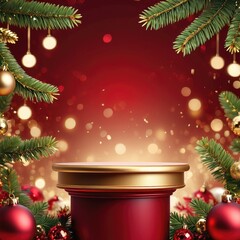 Empty Podium christmas tree with gifts and decorations
