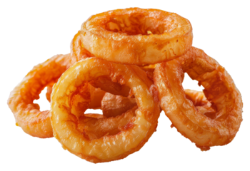 Crispy golden onion rings, cut out - stock png.