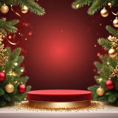 Empty Podium christmas tree with gifts and decorations