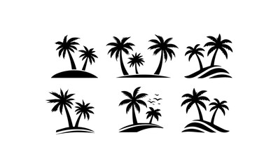 Palm trees logo icons set in black and white
