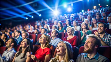 Fototapeta premium Film Premiere Audience Blur: A blurred background of an audience at a film premiere, with people excited to see the movie. 