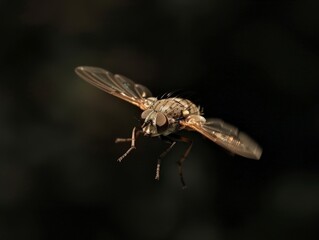 Close-up of a Flying Brown Dragonfly with a Blurred Background