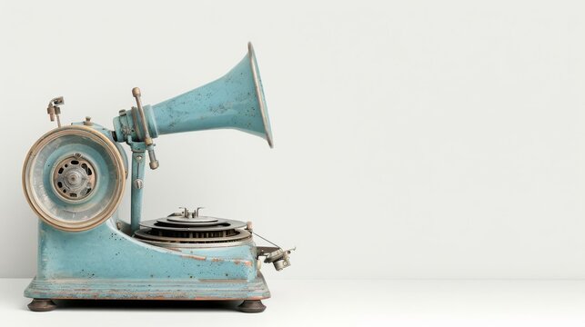 A crisp and clear photo of a vintage blue phonograph
