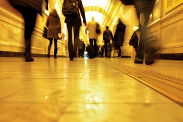 Busy City Hallway with People Walking