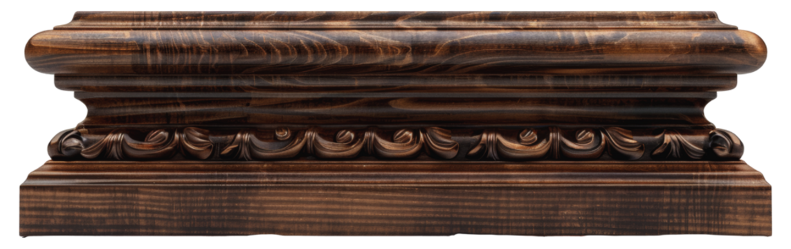 Ornate wooden base for trophy display, cut out - stock png.