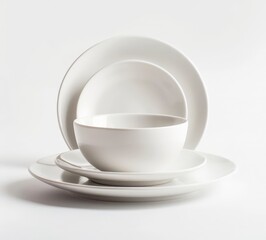 Elegant White Ceramic Dinnerware Set with Bowl and Plates