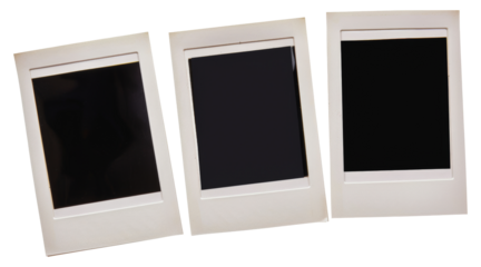 Three blank polaroid frames, cut out - stock png.
