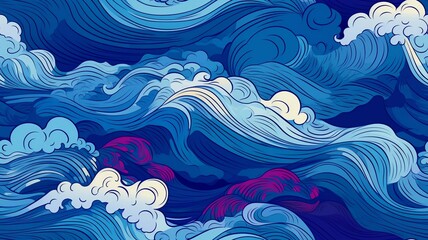 Fototapeta premium A vibrant and colorful abstract illustration featuring wavy lines in various shades of blue and purple 