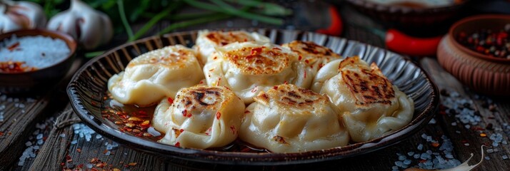 Giurza or Gyoza, Dim Sum, Jiaozi, Momo, Mandu or Ravioli, Azerbaijani Fried Dumplings with Minced Meat