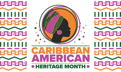 Caribbean American Heritage Month in June. Culture Month to the people of America. Celebrate annual with festival. Happy holiday. Poster, card, banner and background. Vector illustration