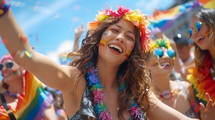 Obraz premium Pride dancers in colorful costumes