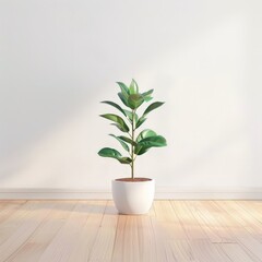 Elegant Potted Plant with Glossy Green Leaves on a Light Wood Floor