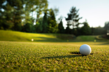 Golf course with ball and grass