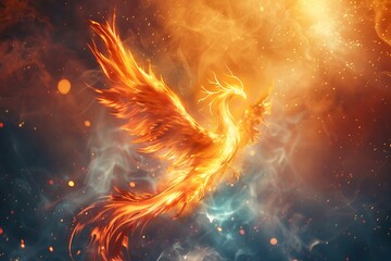 An ethereal phoenix rising to represent business turnaround services