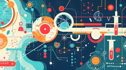 Obraz premium Abstract medical background with flat icons and symbols. Template design with concept and idea for healthcare technology, innovation medicine, health, science and research. 