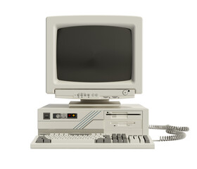 Vintage desktop PC isolated on transparent background. 3D illustration