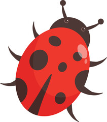 Cartoon ladybug is crawling along, showing off its bright red shell and black spots