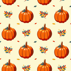 Hello autumn, autumn season, pumpkins, leaves, branches, berries, pattern, vector	