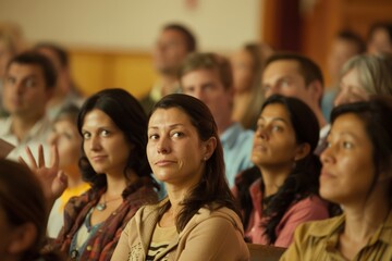 Professional Conference Audience, Woman in Focus, Listening Intently