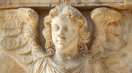 Obraz premium Ancient Greek sculpture of angel white background representation spirituality. 