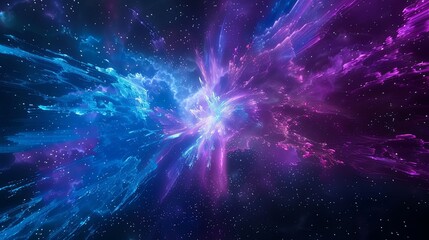 Cosmic Explosion In Blue And Purple Neon Glow In The Galaxy