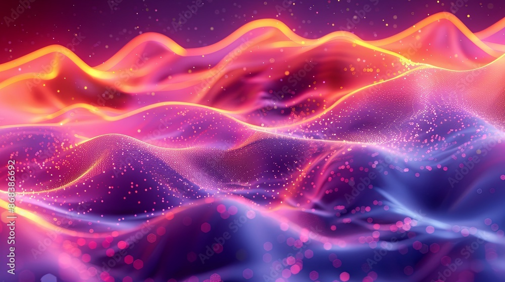 Poster Abstract Desktop Background With Wavy Lines and Glowing Particles