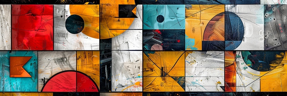 Poster abstract geometric collage with bold colors and dynamic lines
