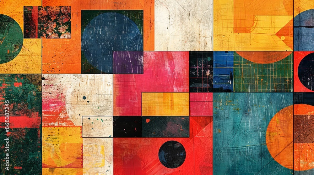 Poster Abstract Geometric Collage With Vibrant Colors and Dynamic Lines