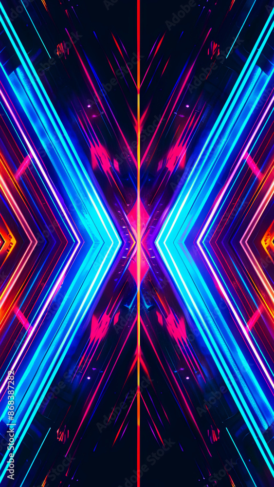Poster abstract neon lights pattern in a symmetrical design