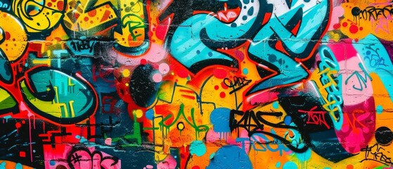 Vibrant Graffiti Wall with Colorful Spray Paint Art