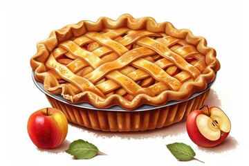 homemade apple pie isolated on white background traditional american dessert realistic food illustration