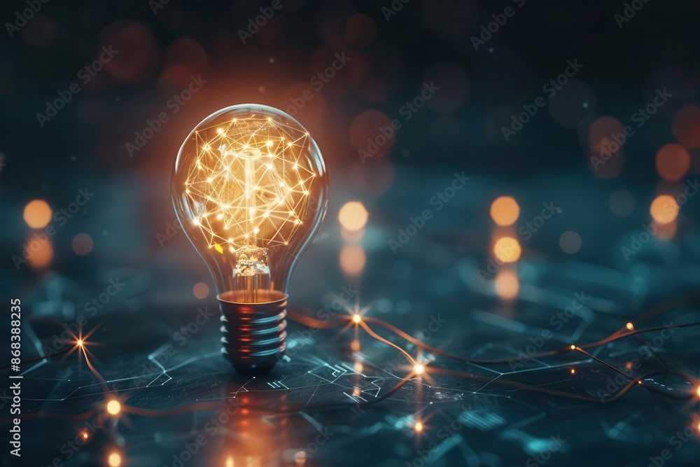 Poster illuminated light bulb symbolizing creativity and innovation 3d concept rendering