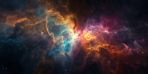 Fototapeta premium Vibrant Cosmic Nebula with Starburst and Stellar Formations