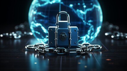 Earth with glowing network lines and padlock icons  global cybersecurity and data protection concept