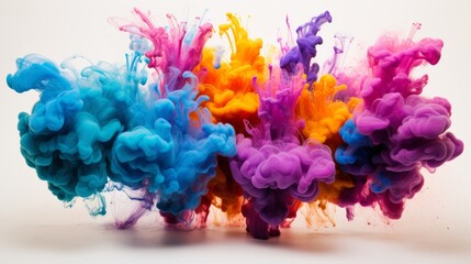 Fototapeta premium Vibrant cmyk toner burst on white backdrop, dynamic creativity in printing process