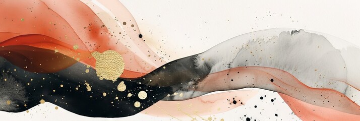 Obraz premium Modern Abstract Minimalistic Geometric Watercolor Pattern Art in Muted Pantone Tones for Calming Zen Nordic Scandinavian Bohemian Decor