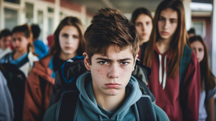 Obraz premium A group of disgruntled or disenfranchised looking school kids.