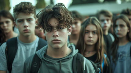 Fototapeta premium A group of disgruntled or disenfranchised looking school kids.
