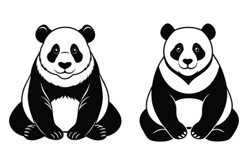 Panda black silhouette clip illustration Vector art bundle set.