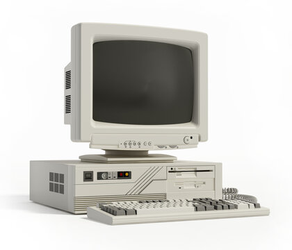 Vintage desktop PC isolated on white background. 3D illustration