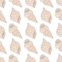 Seamless pattern with seashells, corals and starfishes. Marine background.