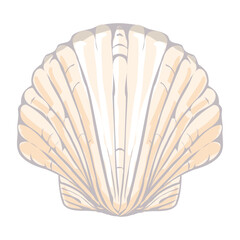 Vector seashell isolated on white background. Yellow sea shell icon. Summer, underwater or ocean life clipart. Cute flat aquatic illustration for kids.