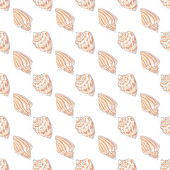 Seamless pattern with seashells, corals and starfishes. Marine background.