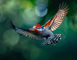 Vivid Parrot in Flight with Blurred Green Background