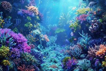 Obraz premium lush coral reef with diverse coral species generated using ai technology underwater seascape digital illustration