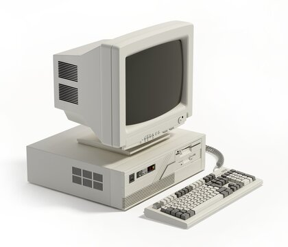 Vintage desktop PC isolated on white background. 3D illustration